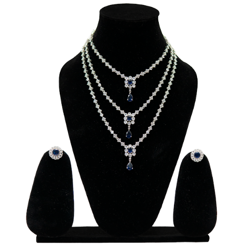Layered Crystal Statement Necklace Set with Blue Stone Drops